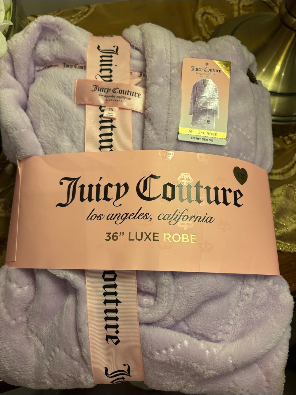 Juicy Couture Lavender Plush 36" Luxe Robe - Lilac Plush